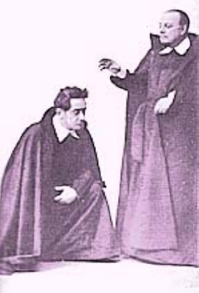 Escena de El Divino Impaciente, El Divino Impaciente (22 9 1933), comedia de santos. Trata la predicacin de San Francisco Javier por Oriente, Japn y China, entre predicadores corruptos e idlatras.
