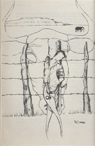 Chulifeas Fronteras, OJO POR OJO Y, 1981,  de Justo S. Alarcn, dibujo de Richard Cisneros
