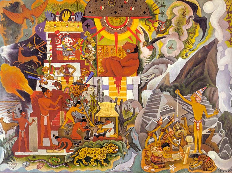 Pre-Hispanic America. Book cover for Pablo Neruda's Canto General, 1950, oil on canvas, Collection of the Estate of Licio Lagos, Mexico City. 140KB