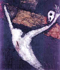 Víctor Mira. Crucifixión. Técnica mixta sobre lienzo. 140 x 120 cm. (Sin fecha) [SAETA -Ciclo Años 1985-1988.]