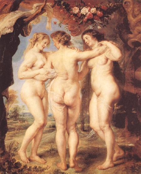 Las tres gracias, por Pedro Pablo Rubens, Madrid, Museo del Prado.