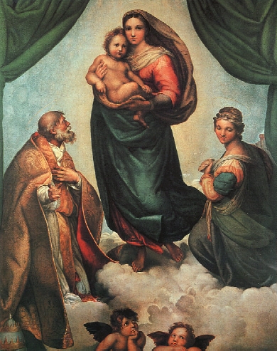 Raphael (Raffaello Sanzio), The Sistine Madonna, 1513-14, oil on canvas, Staatliche Kunstsammlungen at Dresden, Germany